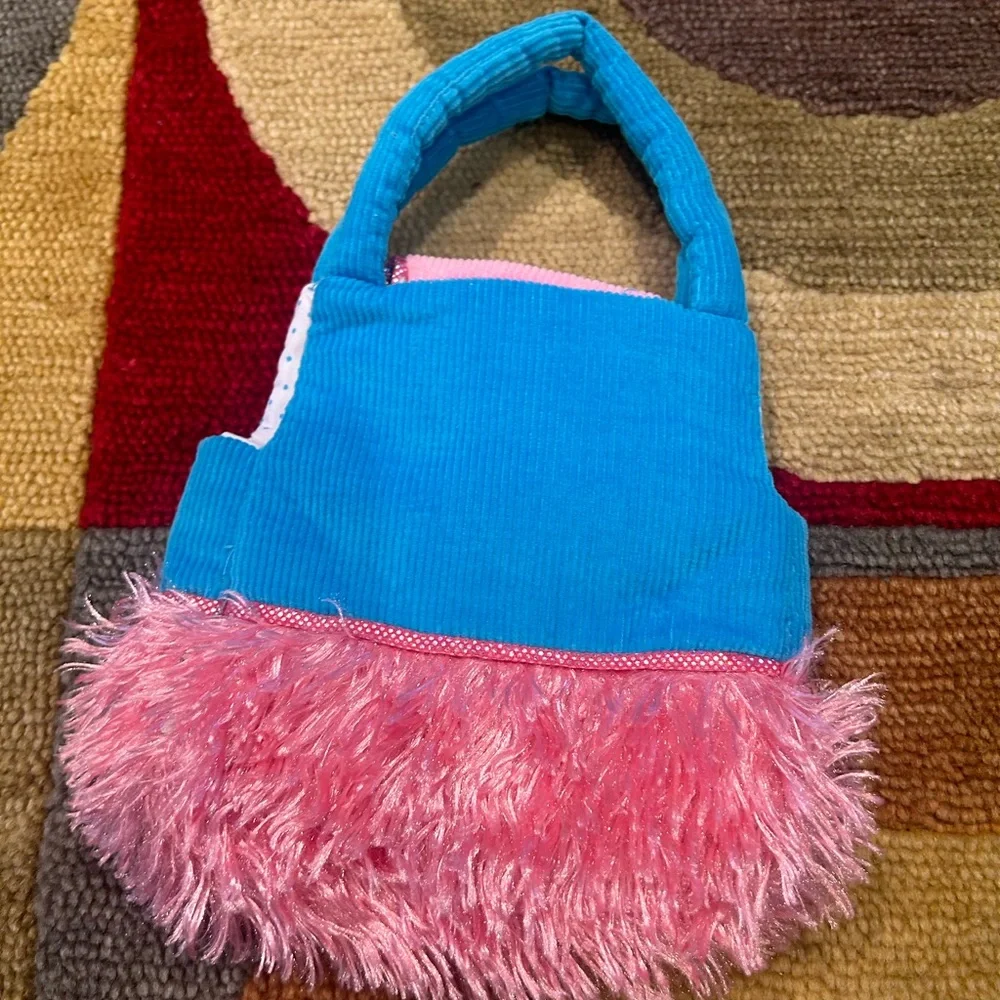 Like-New Webkinz Ganz Plush Pet Carrier Mini Purse Bag Pink Blue
